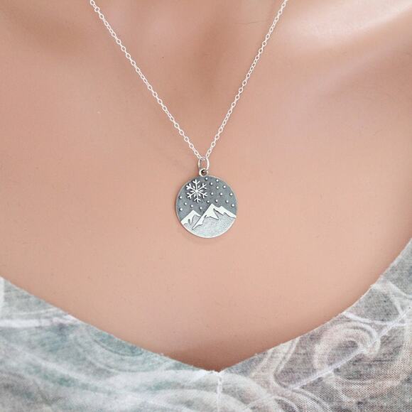 Sterling Silver Snow Covered Mountain Necklace - Picture 3 of 4
